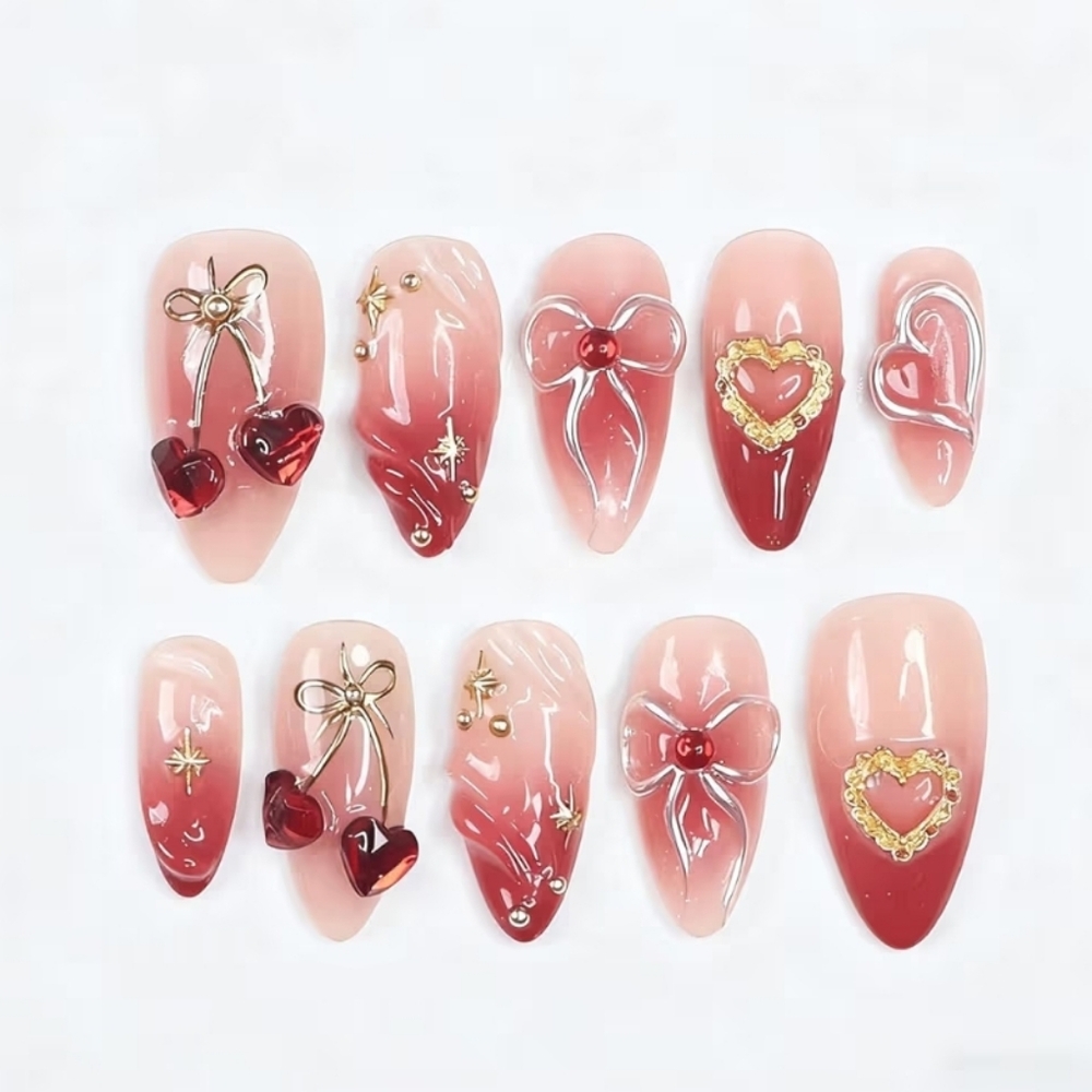 24Pcs Valentines Press On Nails Short Almond Nails